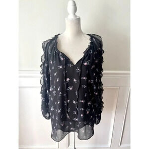 1.State Black Long Sleeve Floral Blouse 2x